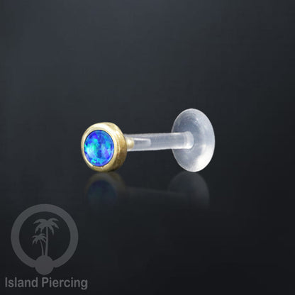 Labret Piercing bioplastik kuningan dengan batu kecil 2mm, Anting Tindik Push cocok Bibir atau Telinga