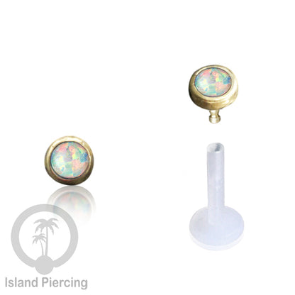 Labret Piercing bioplastik kuningan dengan batu kecil 2mm, Anting Tindik Push cocok Bibir atau Telinga