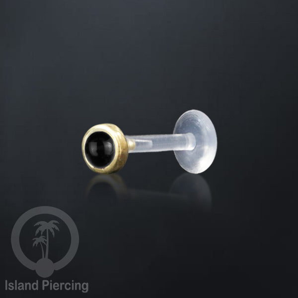 Labret Piercing bioplastik kuningan dengan batu kecil 2mm, Anting Tindik Push cocok Bibir atau Telinga