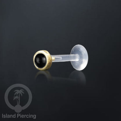 Labret Piercing bioplastik kuningan dengan batu kecil 2mm, Anting Tindik Push cocok Bibir atau Telinga