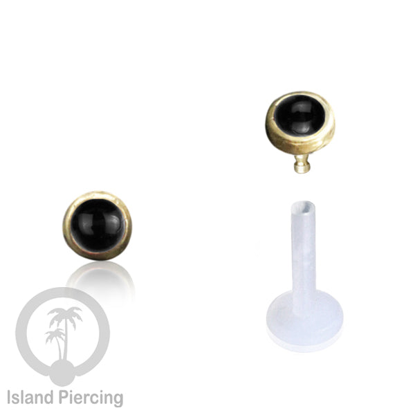 Labret Piercing bioplastik kuningan dengan batu kecil 2mm, Anting Tindik Push cocok Bibir atau Telinga
