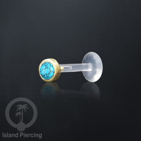 Labret Piercing bioplastik kuningan dengan batu kecil 2mm, Anting Tindik Push cocok Bibir atau Telinga