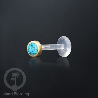 Labret Piercing bioplastik kuningan dengan batu kecil 2mm, Anting Tindik Push cocok Bibir atau Telinga