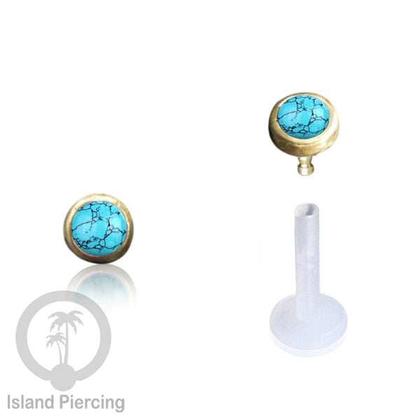 Labret Piercing bioplastik kuningan dengan batu kecil 2mm, Anting Tindik Push cocok Bibir atau Telinga