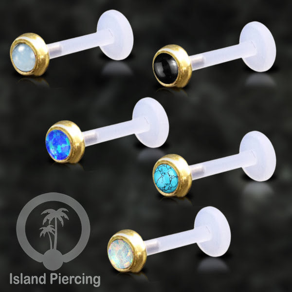 Labret Piercing bioplastik kuningan dengan batu kecil 2mm, Anting Tindik Push cocok Bibir atau Telinga