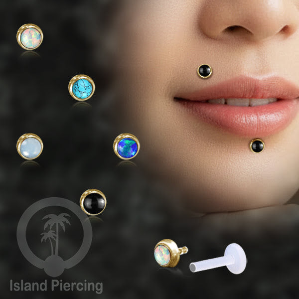 Labret Piercing bioplastik kuningan dengan batu kecil 2mm, Anting Tindik Push cocok Bibir atau Telinga