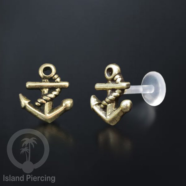 Anting Push sistem Labret Bioplastik depanya Kuningan Tindik Piercing Tragus, Daith &amp; Bibir