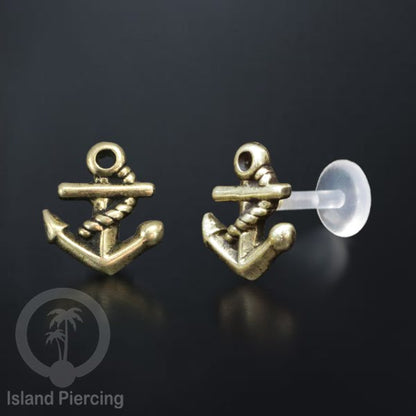 Anting Push sistem Labret Bioplastik depanya Kuningan Tindik Piercing Tragus, Daith &amp; Bibir