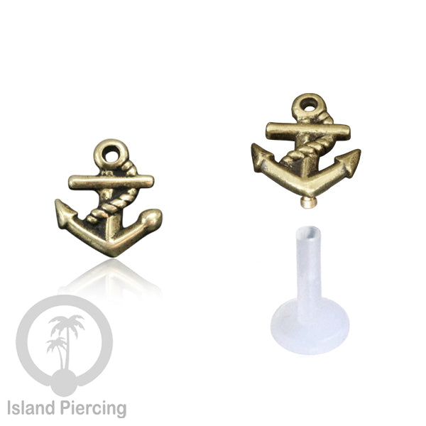 Labret bioplastik dengan bagian depan kuningan Tindik piercing Stainless tragus, daith, helix, Push system