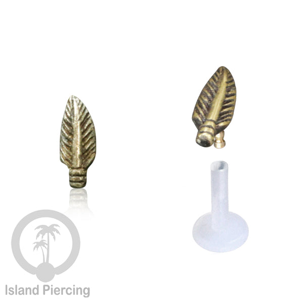 Labret bioplastik dengan bagian depan kuningan Tindik piercing Stainless tragus, daith, helix, Push system