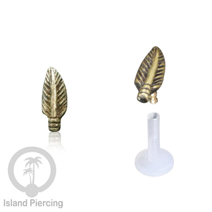 Labret bioplastik dengan bagian depan kuningan Tindik piercing Stainless tragus, daith, helix, Push system