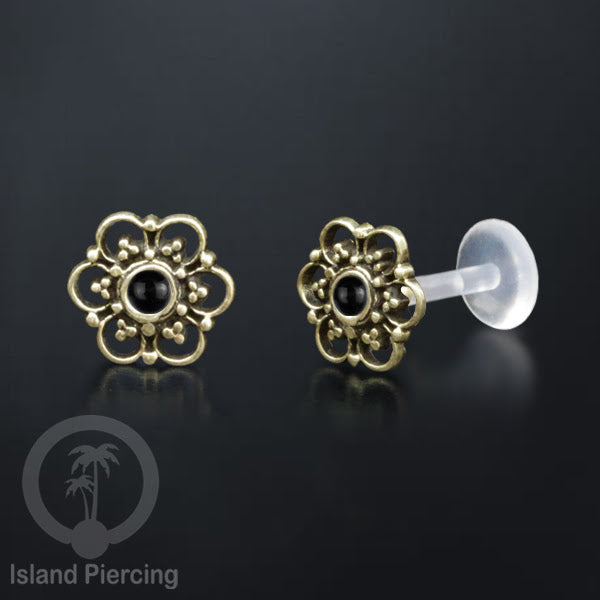 Anting Tindik Labret bioplastik kuningan dengan batu kecil. Bisa untuk Anting atau Piercing Bibir. Push System
