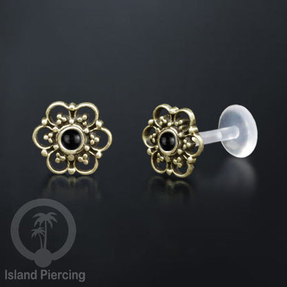 Anting Tindik Labret bioplastik kuningan dengan batu kecil. Bisa untuk Anting atau Piercing Bibir. Push System