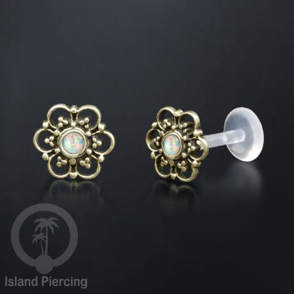 Anting Tindik Labret bioplastik kuningan dengan batu kecil. Bisa untuk Anting atau Piercing Bibir. Push System