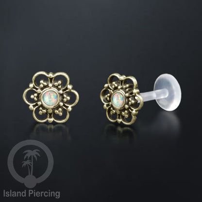 Anting Tindik Labret bioplastik kuningan dengan batu kecil. Bisa untuk Anting atau Piercing Bibir. Push System