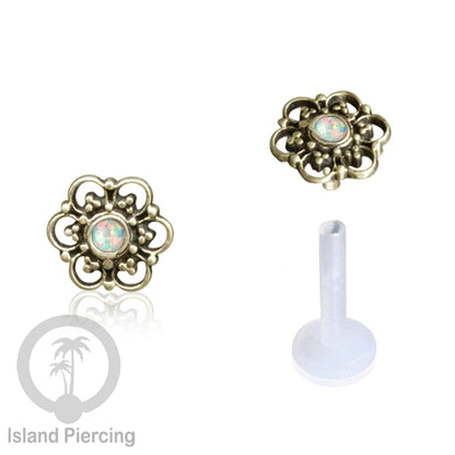 Anting Tindik Labret bioplastik kuningan dengan batu kecil. Bisa untuk Anting atau Piercing Bibir. Push System