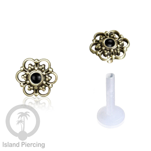 Anting Tindik Labret bioplastik kuningan dengan batu kecil. Bisa untuk Anting atau Piercing Bibir. Push System