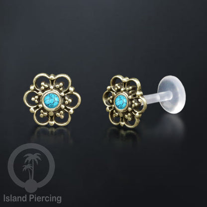 Anting Tindik Labret bioplastik kuningan dengan batu kecil. Bisa untuk Anting atau Piercing Bibir. Push System