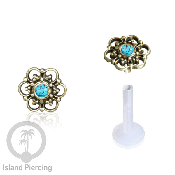 Anting Tindik Labret bioplastik kuningan dengan batu kecil. Bisa untuk Anting atau Piercing Bibir. Push System