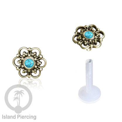 Anting Tindik Labret bioplastik kuningan dengan batu kecil. Bisa untuk Anting atau Piercing Bibir. Push System