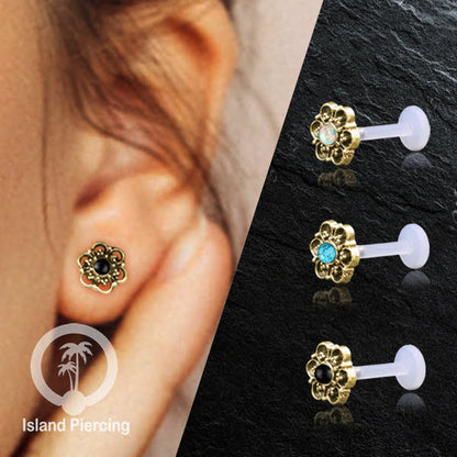 Anting Tindik Labret bioplastik kuningan dengan batu kecil. Bisa untuk Anting atau Piercing Bibir. Push System