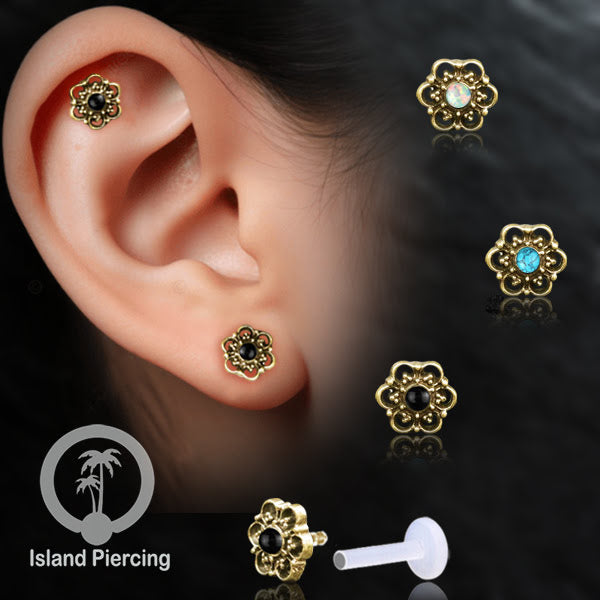 Anting Tindik Labret bioplastik kuningan dengan batu kecil. Bisa untuk Anting atau Piercing Bibir. Push System