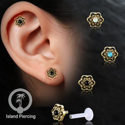 Anting Tindik Labret bioplastik kuningan dengan batu kecil. Bisa untuk Anting atau Piercing Bibir. Push System