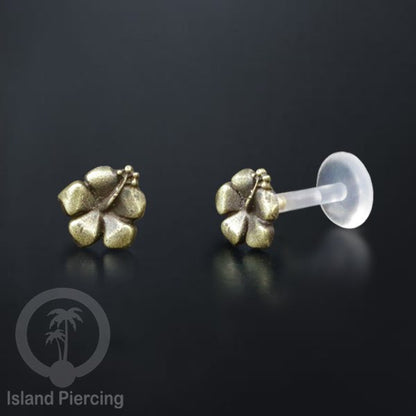 Labret bioplastik push system Kuningan dengan banyak cara pakai, bisa di Bibir atau Telinga, Brass Piercing