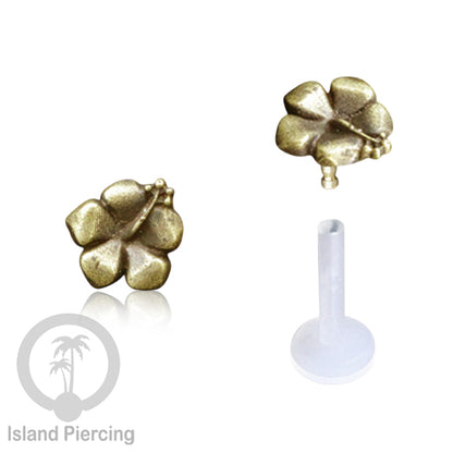 Labret bioplastik push system Kuningan dengan banyak cara pakai, bisa di Bibir atau Telinga, Brass Piercing