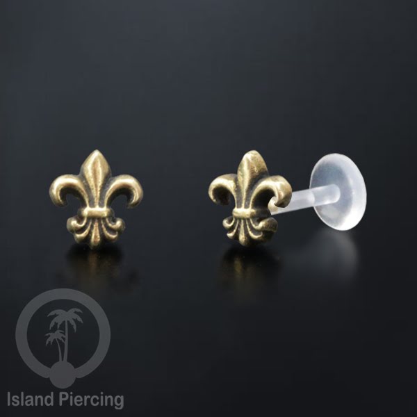 Labret bioplastik push system Kuningan dengan banyak cara pakai, bisa di Bibir atau Telinga, Brass Piercing