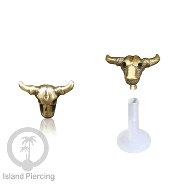 Labret bioplastik push system Kuningan dengan banyak cara pakai, bisa di Bibir atau Telinga, Brass Piercing
