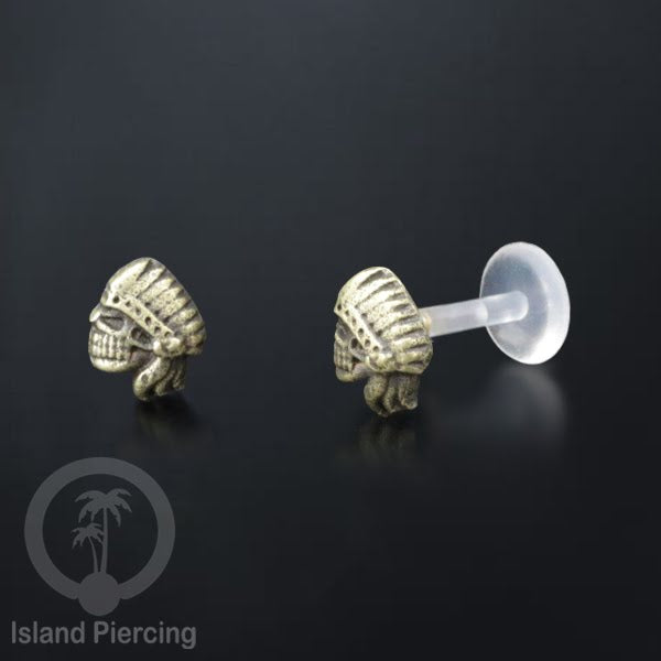 Labret bioplastik push system Kuningan dengan banyak cara pakai, bisa di Bibir atau Telinga, Brass Piercing