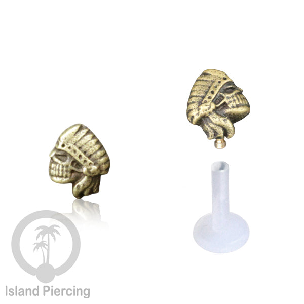 Labret bioplastik push system Kuningan dengan banyak cara pakai, bisa di Bibir atau Telinga, Brass Piercing