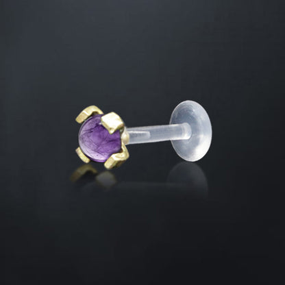 Labret Piercing Bioplastik, Kepala Kuningan dan batu Perhiasan, Tindik push-system Bibir &amp; Telinga
