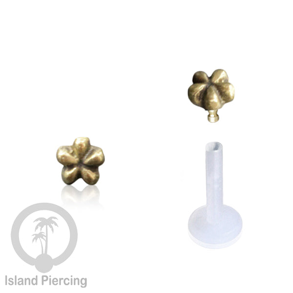 Labret bioplastik push system Kuningan dengan banyak cara pakai, bisa di Bibir atau Telinga, Brass Piercing