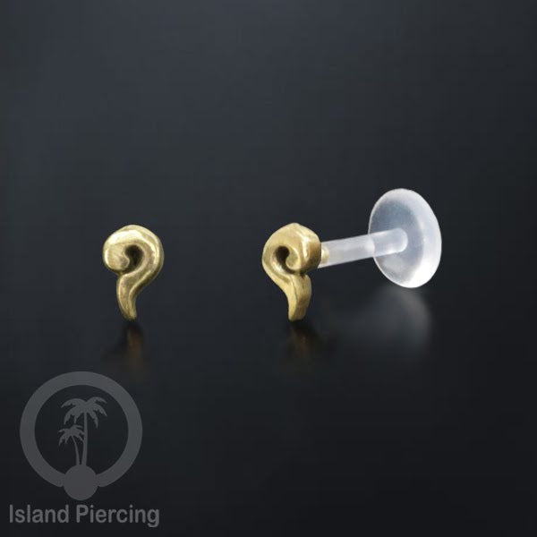 Labret bioplastik push system Kuningan dengan banyak cara pakai, bisa di Bibir atau Telinga, Brass Piercing