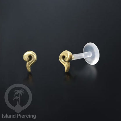 Labret bioplastik push system Kuningan dengan banyak cara pakai, bisa di Bibir atau Telinga, Brass Piercing