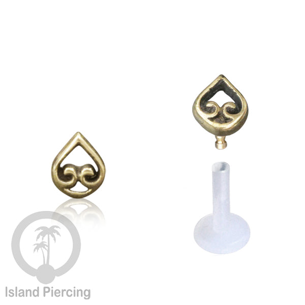 Labret bioplastik dengan kepala Kuningan Tindik Piercing Bibir atau Telinga, Tragus, Helix Daith.