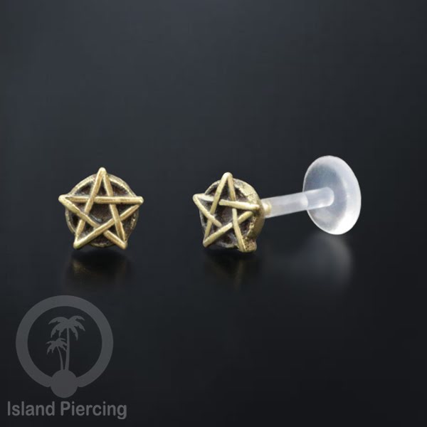Labret bioplastik dengan kepala Kuningan Tindik Piercing Bibir atau Telinga, Tragus, Helix Daith.