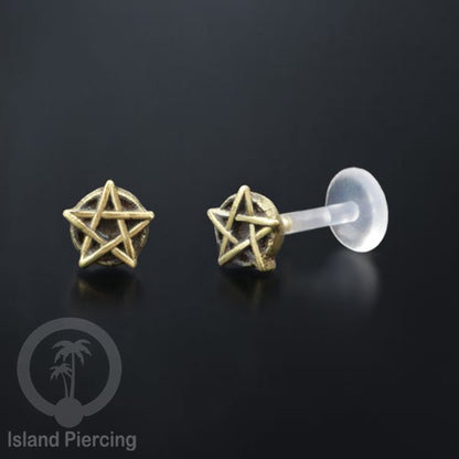 Labret bioplastik dengan kepala Kuningan Tindik Piercing Bibir atau Telinga, Tragus, Helix Daith.