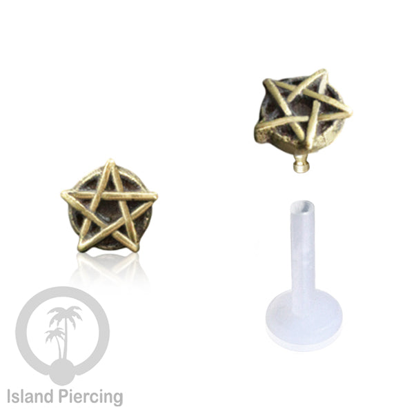 Labret bioplastik dengan kepala Kuningan Tindik Piercing Bibir atau Telinga, Tragus, Helix Daith.
