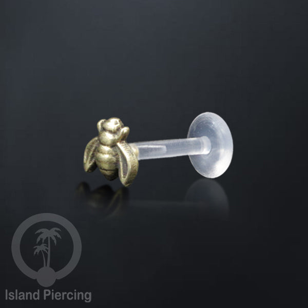 Labret Tindik Bioplastik dengan kepala Kuningan, Helix &amp; Tragus Brass Piercing Push System