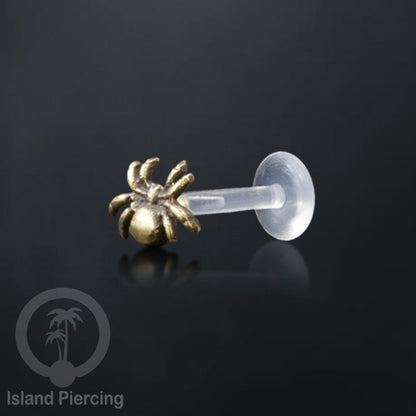 Labret Tindik Bioplastik dengan kepala Kuningan, Helix &amp; Tragus Brass Piercing Push System