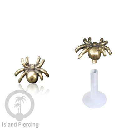 Labret Tindik Bioplastik dengan kepala Kuningan, Helix &amp; Tragus Brass Piercing Push System