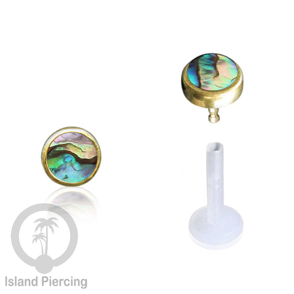 Labret Bioplastik Kuningan dengan Batu Asli, Body Piercing Daith, Tragus &amp; Helix, Push system.