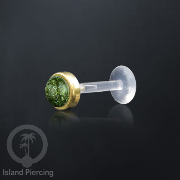 Labret Bioplastik Kuningan dengan Batu Asli, Body Piercing Daith, Tragus &amp; Helix, Push system.