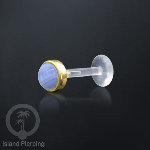 Labret Bioplastik Kuningan dengan Batu Asli, Body Piercing Daith, Tragus &amp; Helix, Push system.