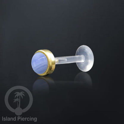 Labret Bioplastik Kuningan dengan Batu Asli, Body Piercing Daith, Tragus &amp; Helix, Push system.