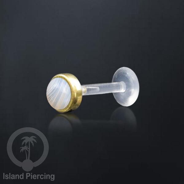 Labret Bioplastik Kuningan dengan Batu Asli, Body Piercing Daith, Tragus &amp; Helix, Push system.