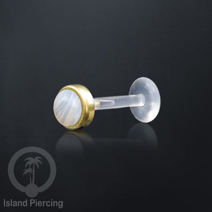 Labret Bioplastik Kuningan dengan Batu Asli, Body Piercing Daith, Tragus &amp; Helix, Push system.